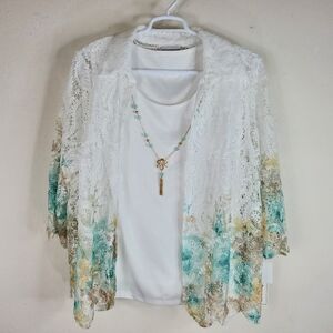 Alfred Dunner Kensington Garden Lace Floral Top 2X Necklace Brunch Wedding Work